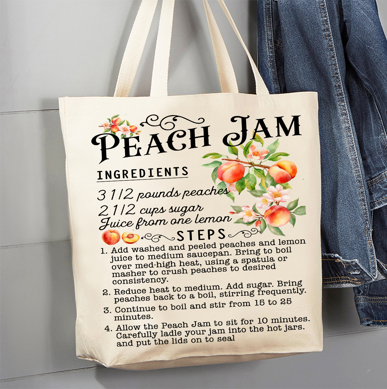 Fresh Peach Jam Recipe Canvas Tote Bag