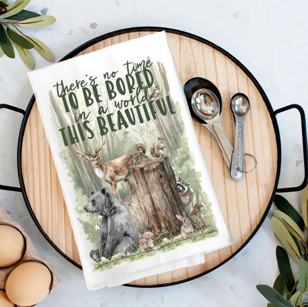 Woodland Animals A world of beauty Tea Towel