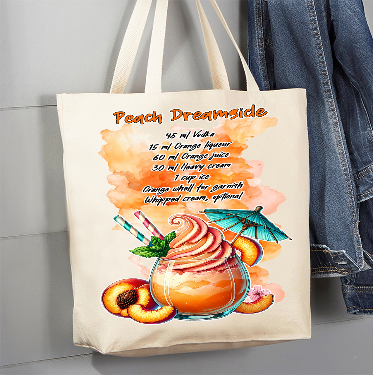 Summer Cocktail Peach Dreamsicle Canvas Tote Bag