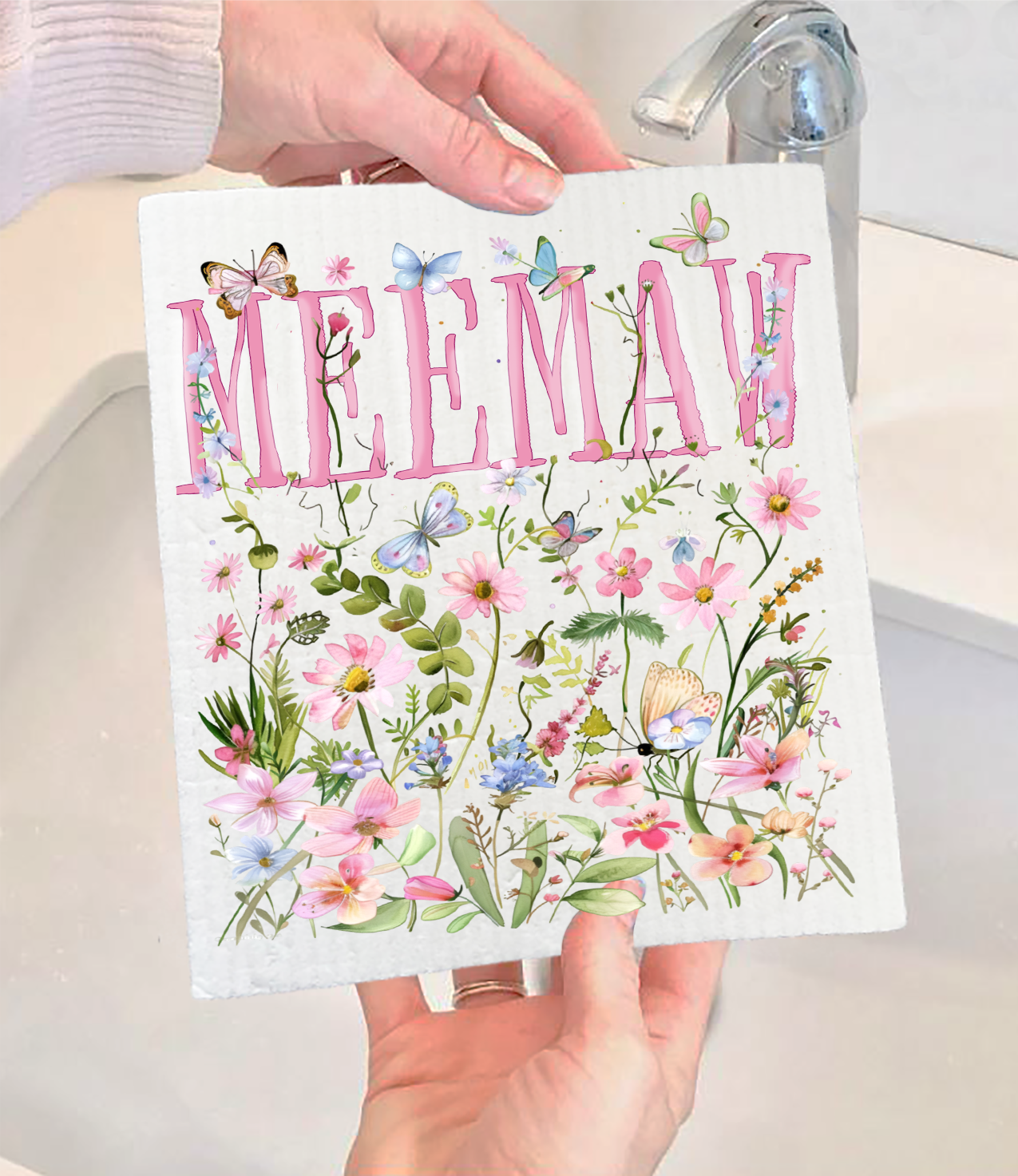 Mother's Day Wild Flowers Meemaw Swedish Dishcloth (Set of 2)
