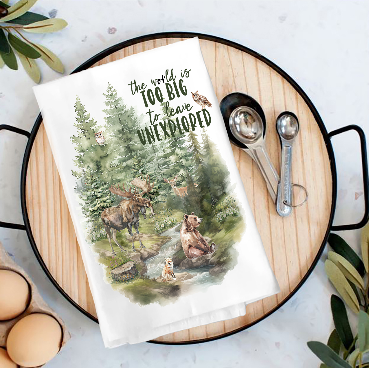 Life beautiful Adventure Woodland Animals Tea Towel
