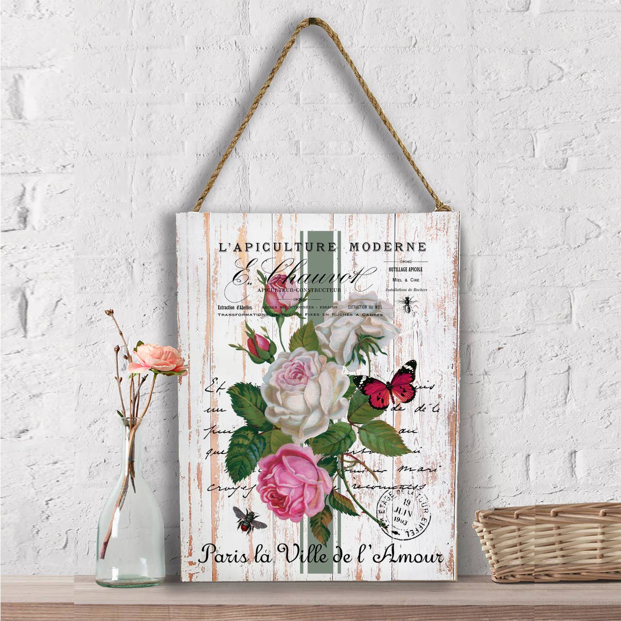 Vintage French Roses Butterfly Wall Decor