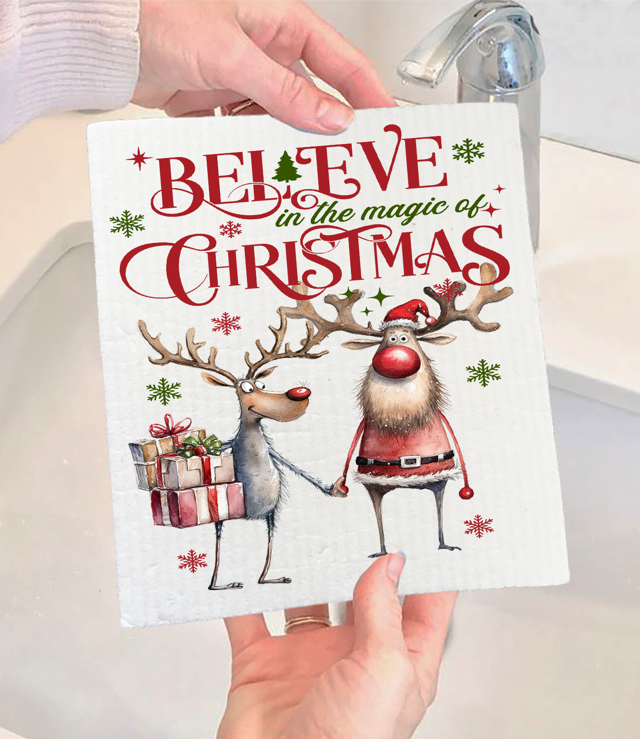 Believe in the magic of Christmas Swedish Discloth (Set of 2)