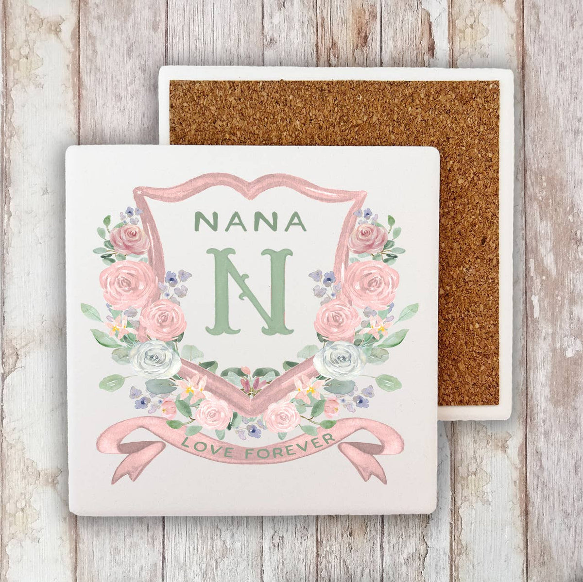 Mother's Day Nana Floral Crest Stone Coaster