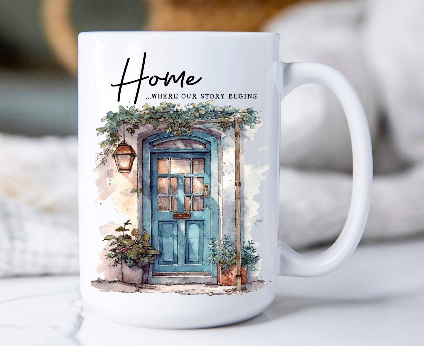 Blue Door Home Our Story Begins 15 oz Coffee Mug