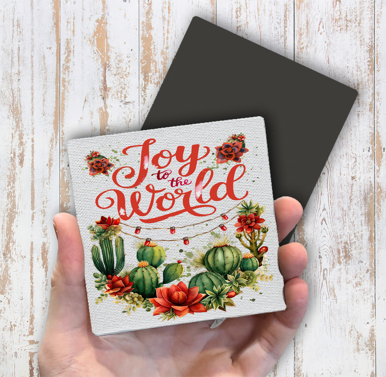 Christmas Joy to the World Cactus Magnet Fridge (Set of 2)