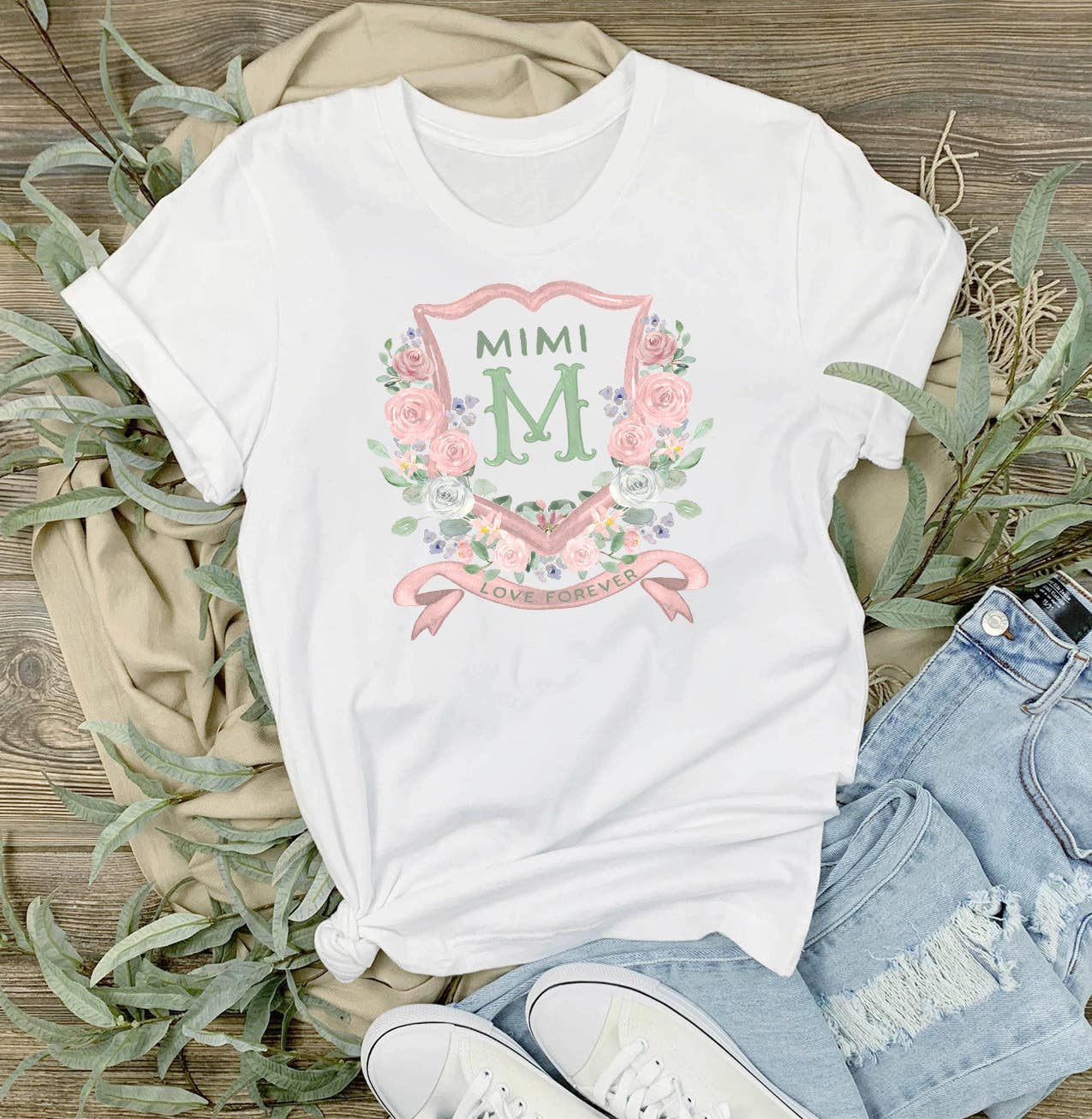 Mother's Day Mimi Floral Crest T-Shirt