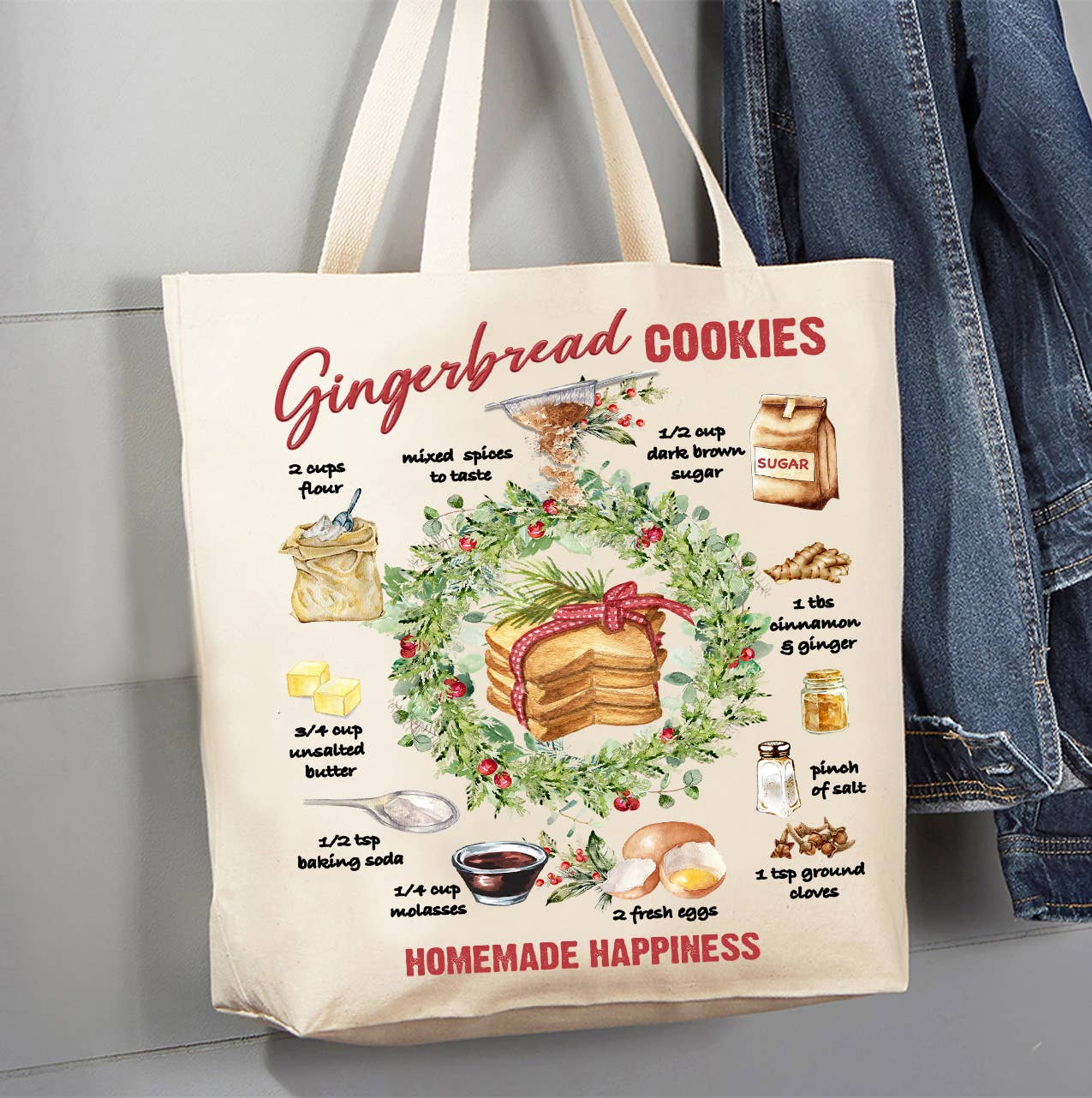 Christmas Gingerbread Cookie Recipe Canvas Tote Bag