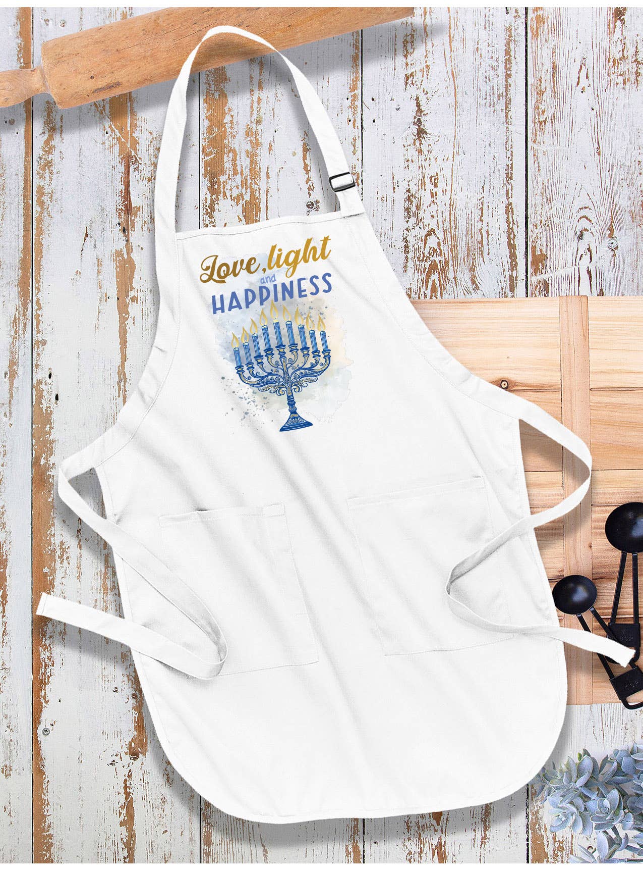 Hanukkah Menorah Love Light Apron