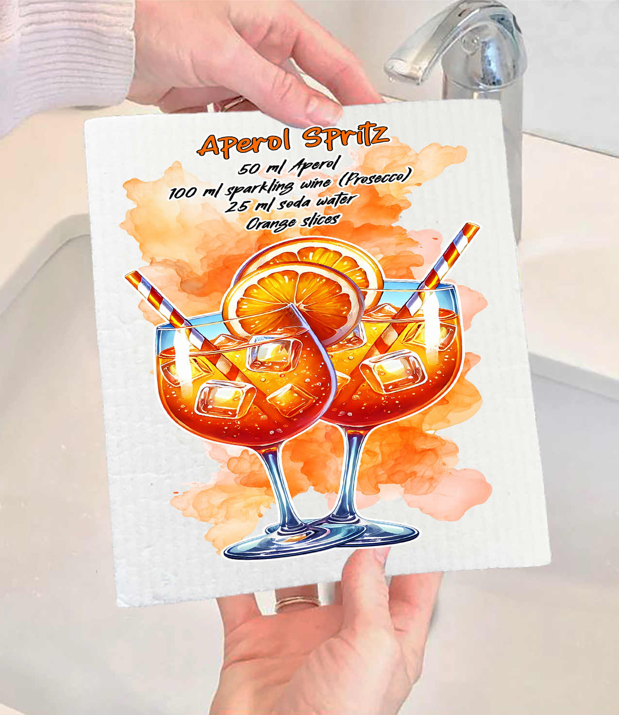 Summer Cocktail Aperol Spritz Swedish Dishcloth (Set of 2)