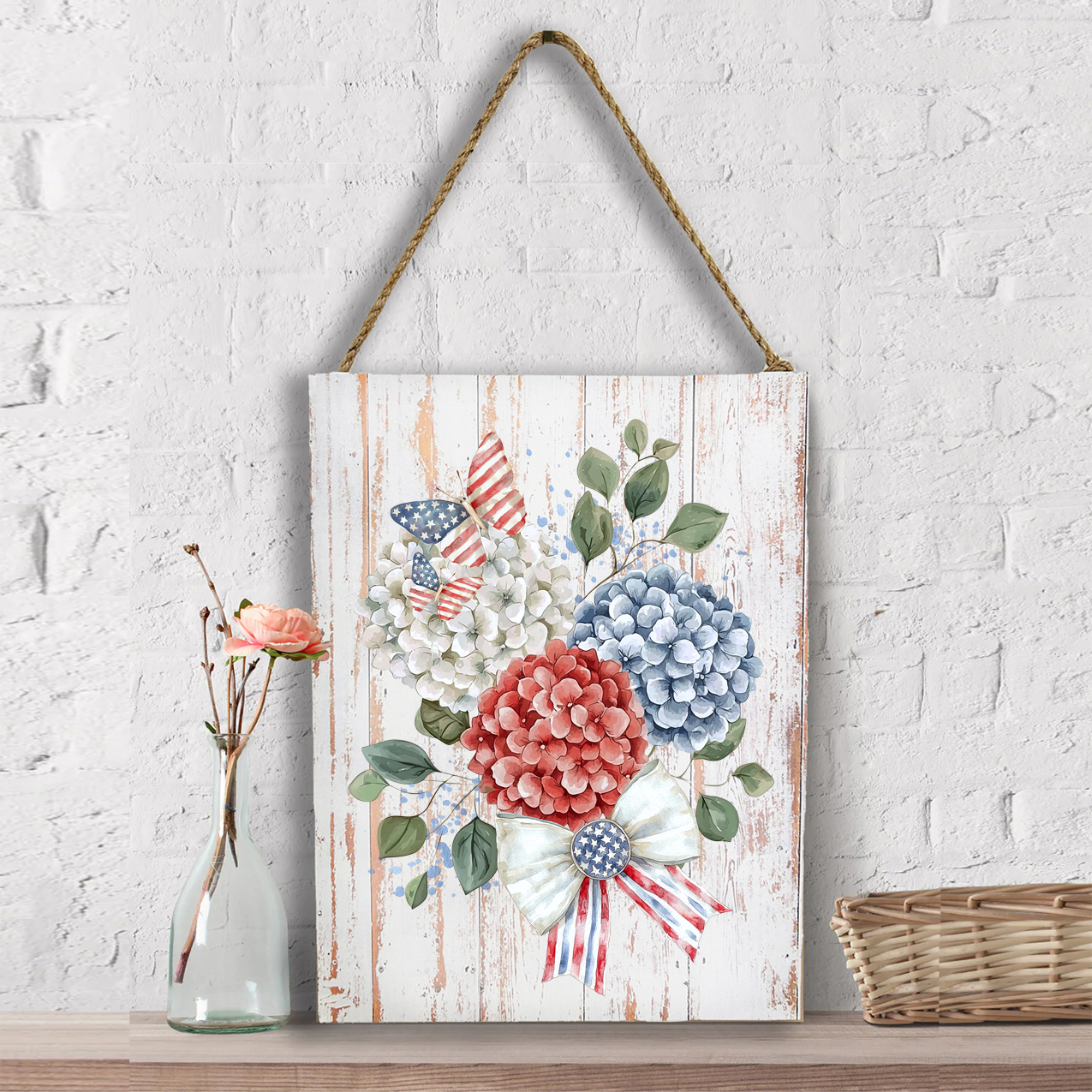 Patriotic Hydrangea Butterfly Wall Decor