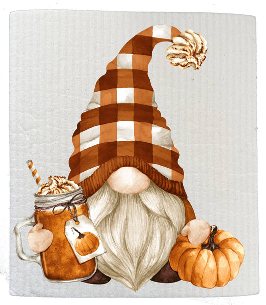 Set of 2 -  Fall Autumn Gnome Pumpkin Spice  SWEDISH DISH CLOTH