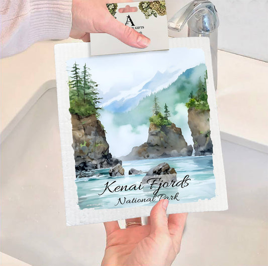 Set of 2 -  Kenai Fjords National Park Alaska  SWEDISH DISH CLOTH
