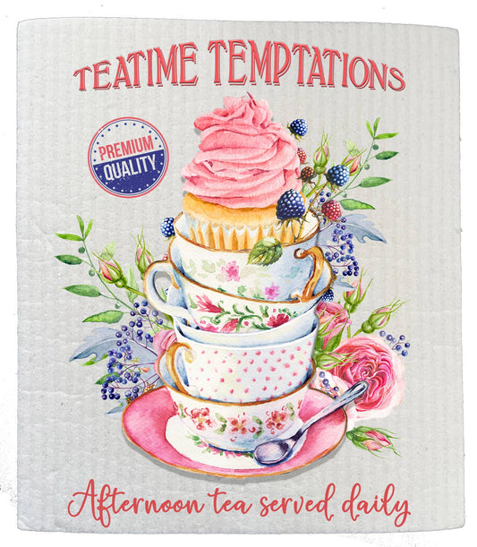 Set of 2 -  Victorian Tea Time Temptations Kitchen SWEDISH DISH CLOTHS