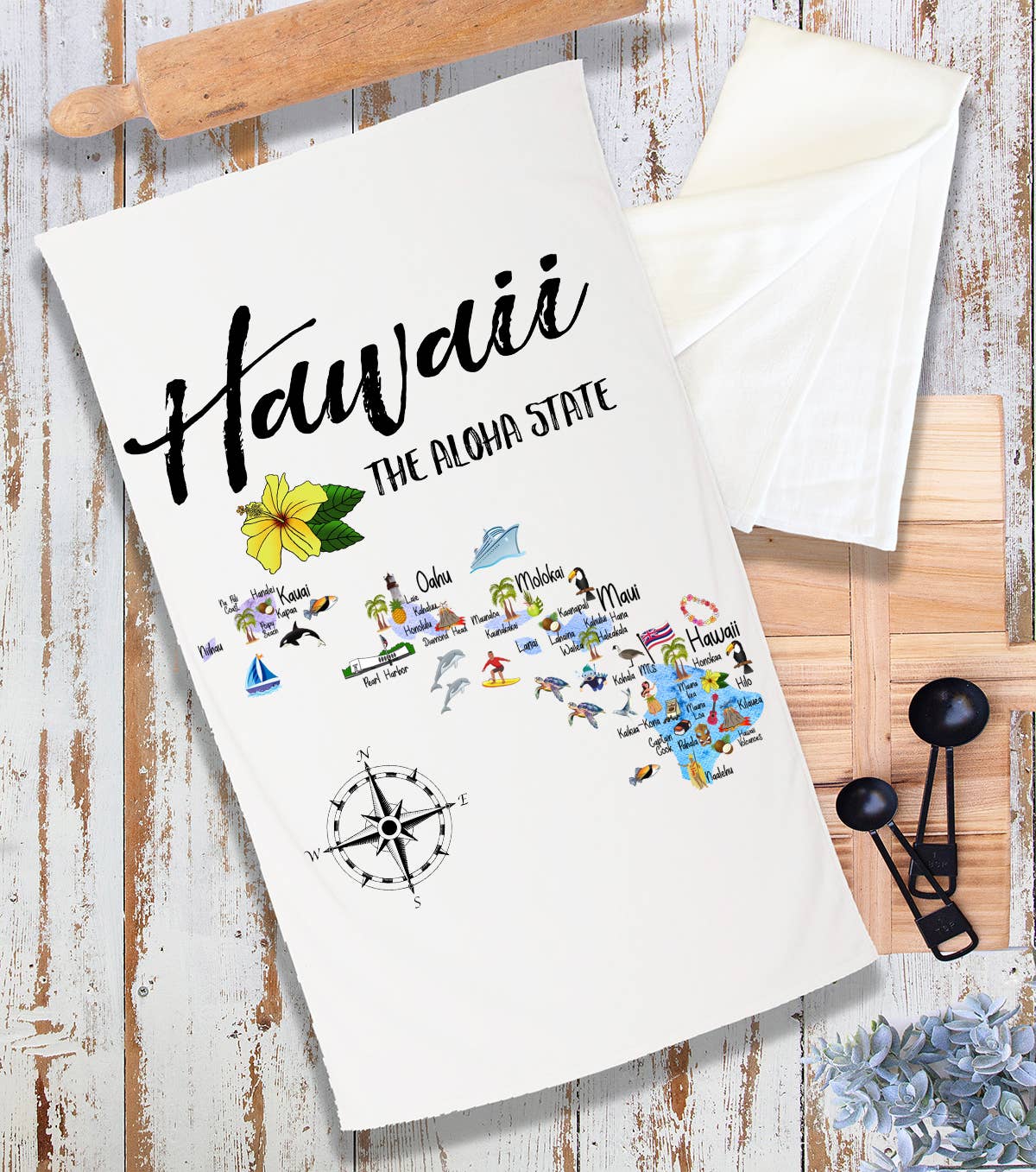 Hawaii State Map Souvenir Terry Cloth Towel