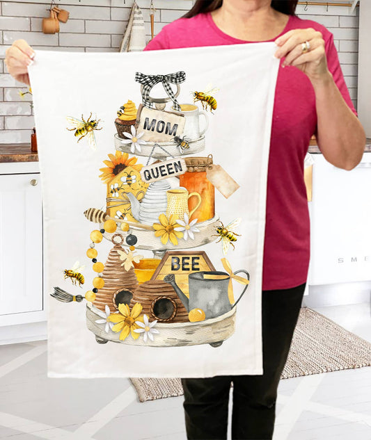 Mom Mother Queen Bee Honey Flowers Kitchen Terry Cloth Towel