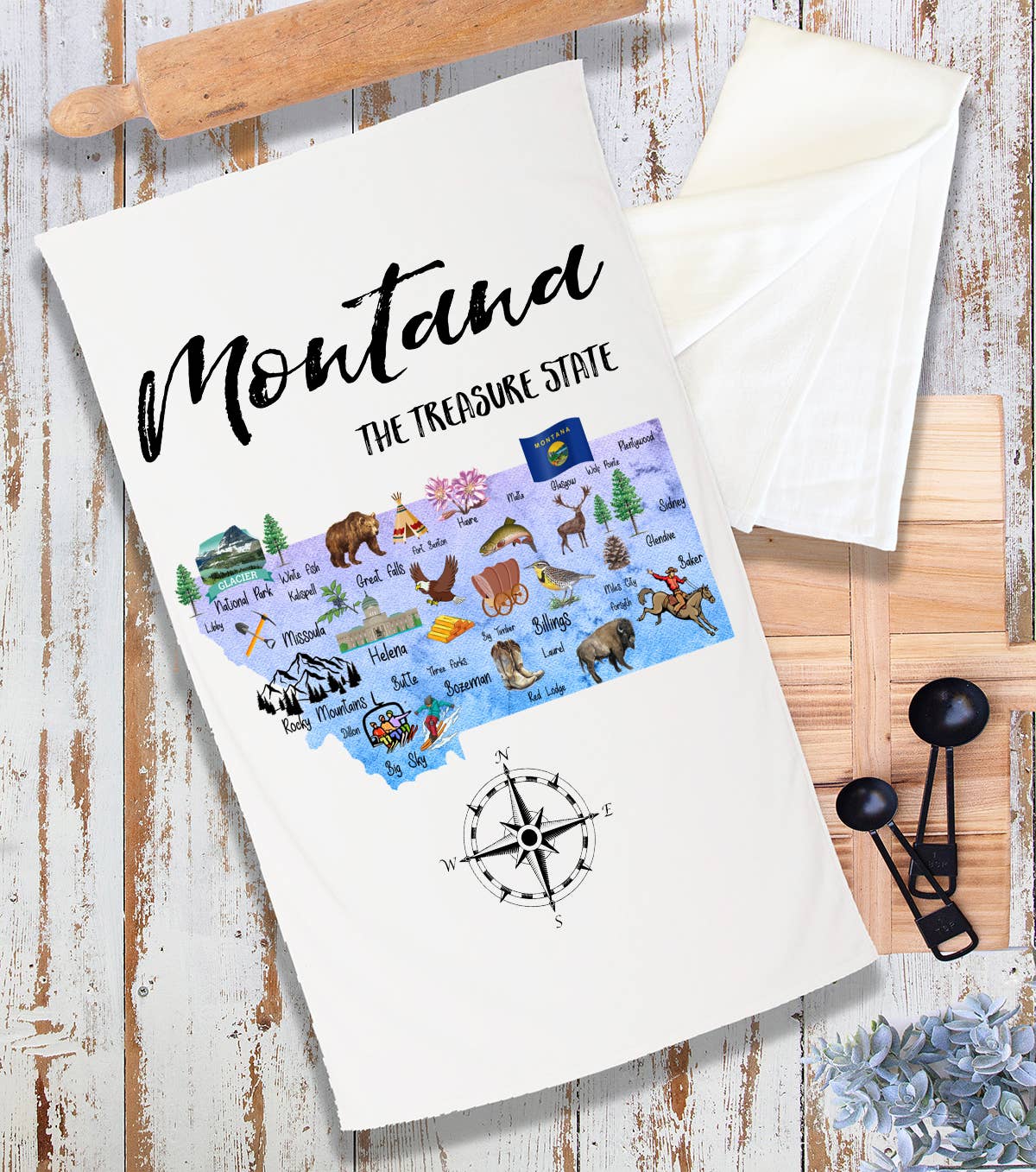 Montana State Map Souvenir Terry Cloth Towel