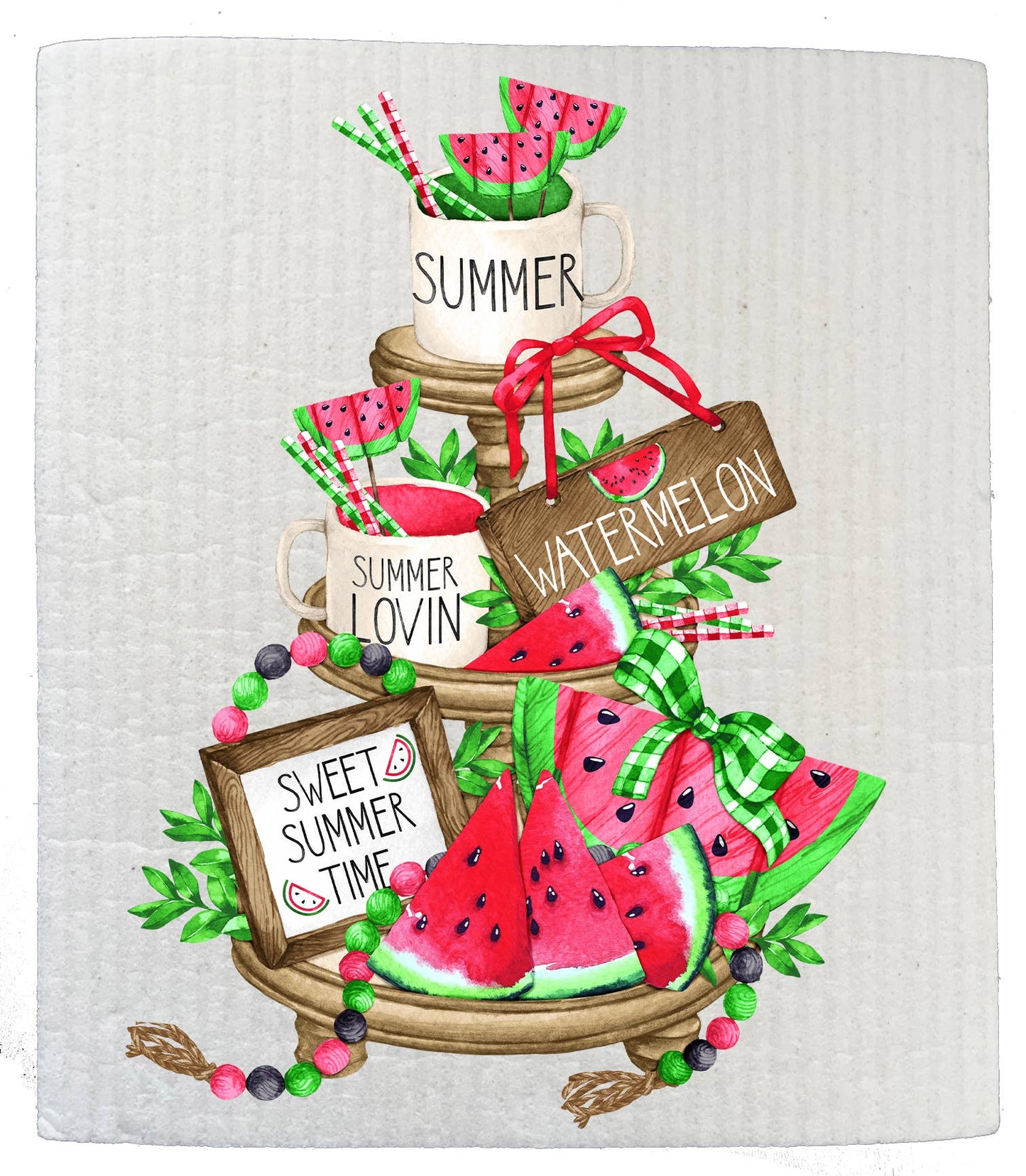 Set of 2 - Summer Time Sweet Watermelon Kitchen SWEDISH DISH CLOTH