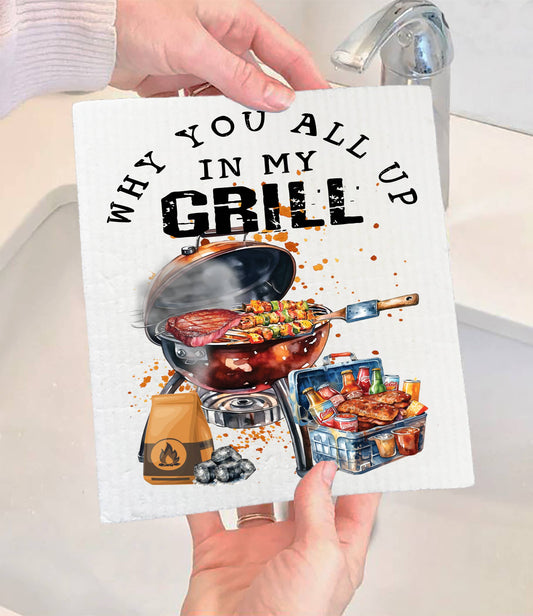 Set of 2 -  All Up in my Grill BBQ Funny SWEDISH DISH CLOTH