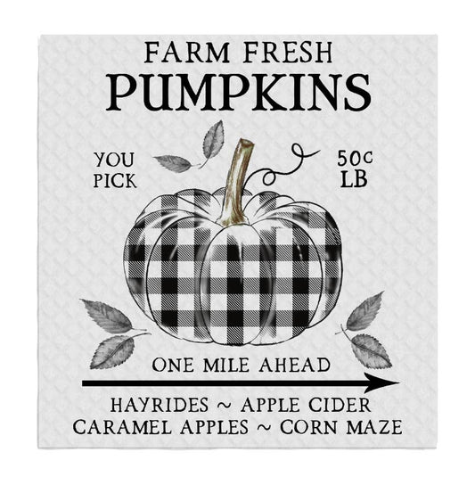 Set of 2 -  Fall Autumn Farm Plaid Pumpkin SWEDISH DISH CLOTH
