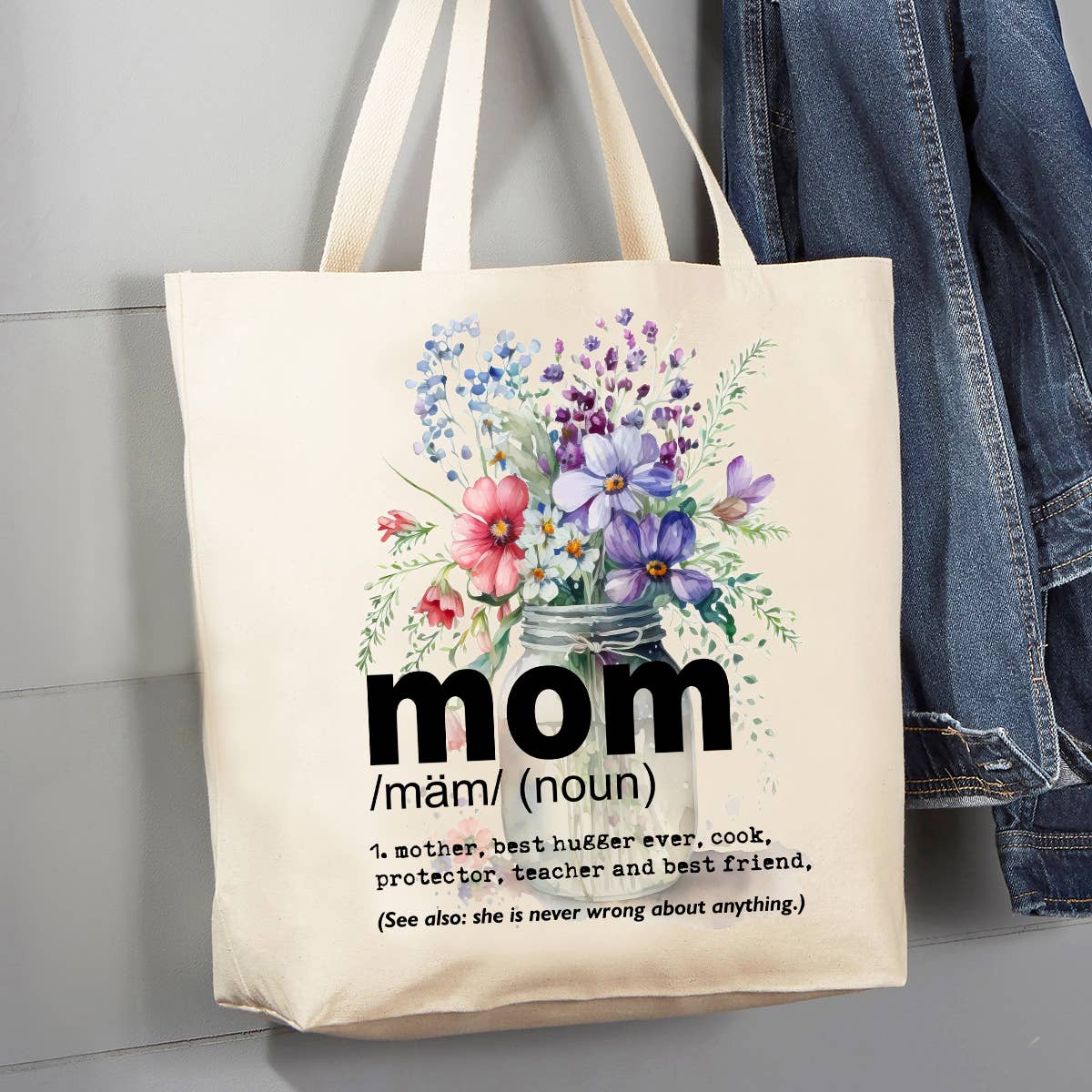 Mom Mother Definition Flowers 12 oz Cotton Tote Bag
