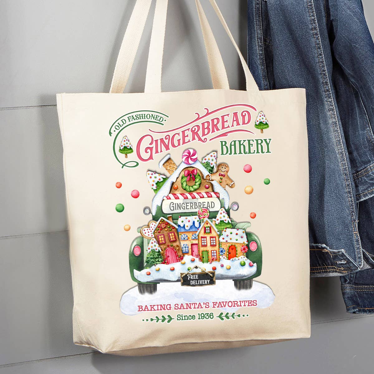 Christmas Gingerbread Bakery 12 oz Canvas Tote Bag