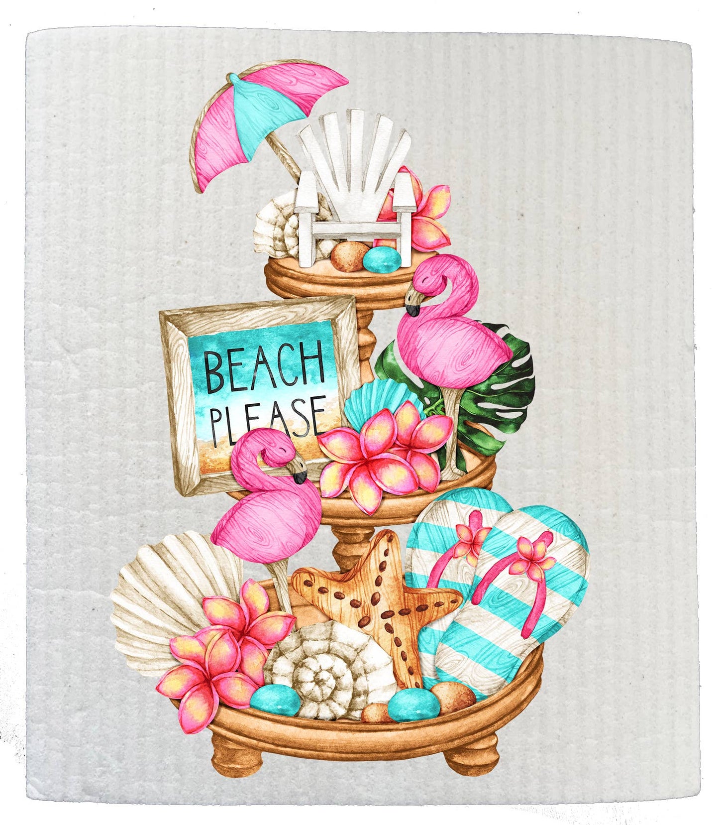 Set of 2 - Beach Please 3 Tier Tray Kitchen SWEDISH DISH CLOTHS