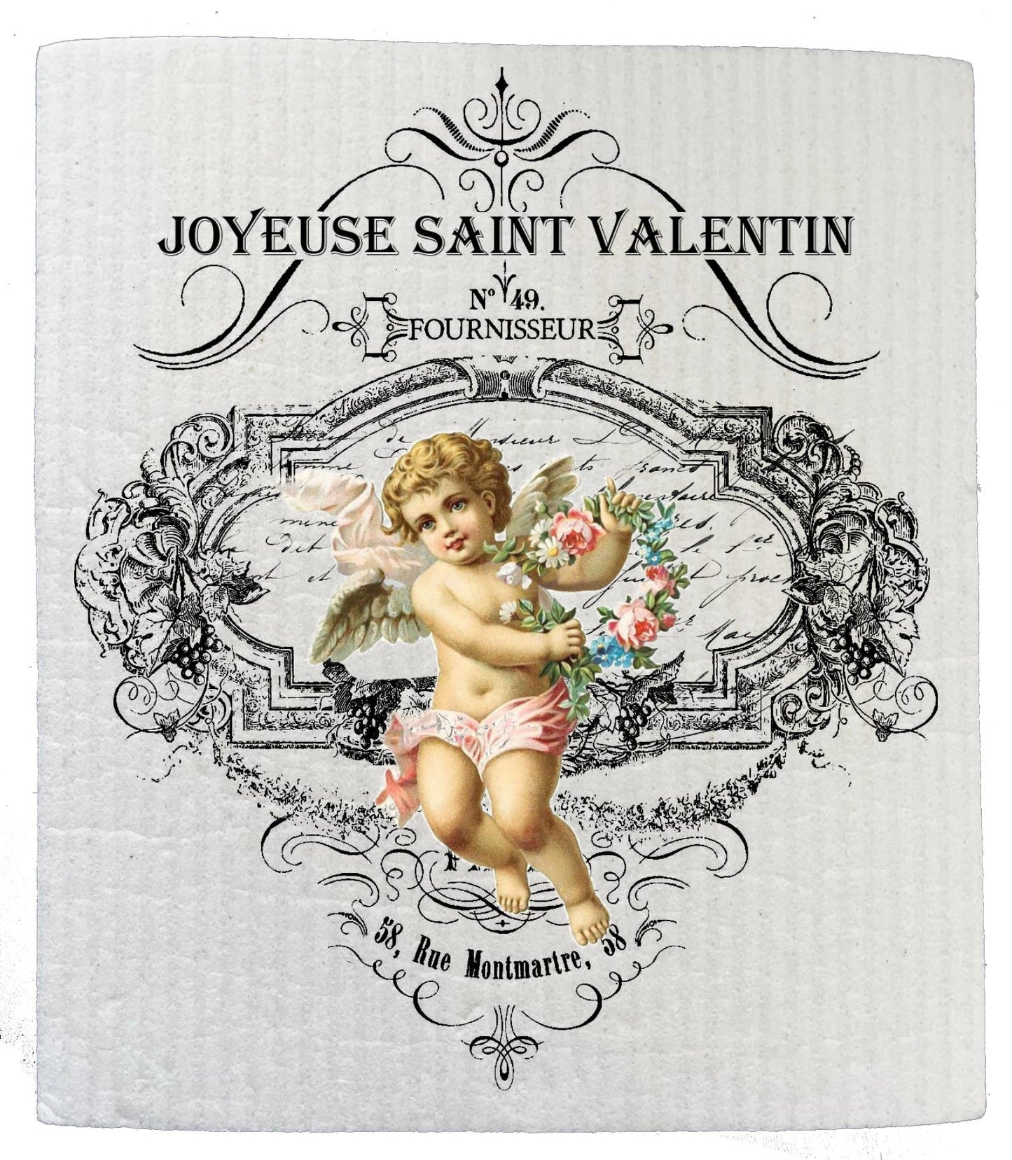 Set of 2 -  French Vintage Valentine SWEDISH DISH CLOTHS