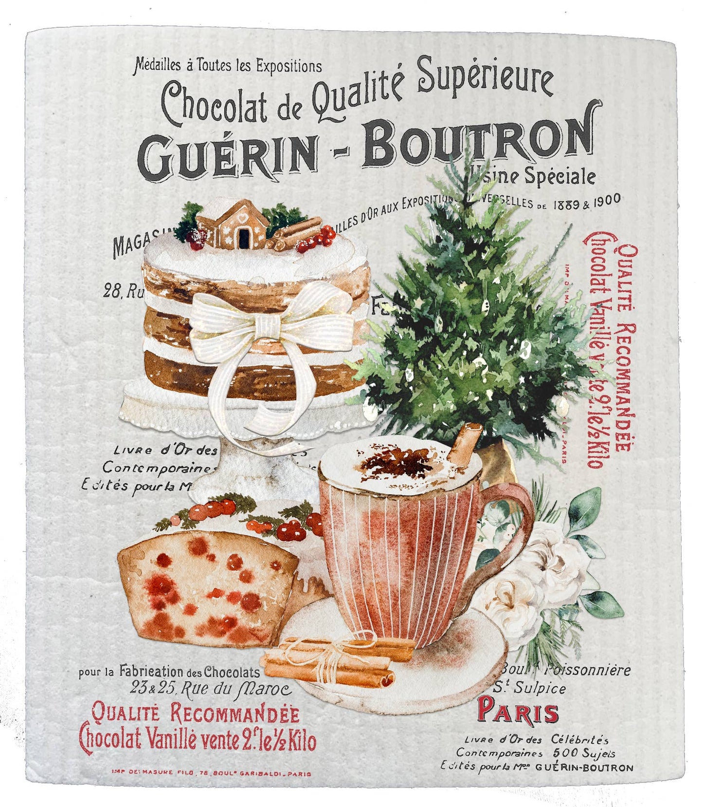 Set of 2 -  French Christmas Cookies Pastries SWEDISH DISH CLOTH