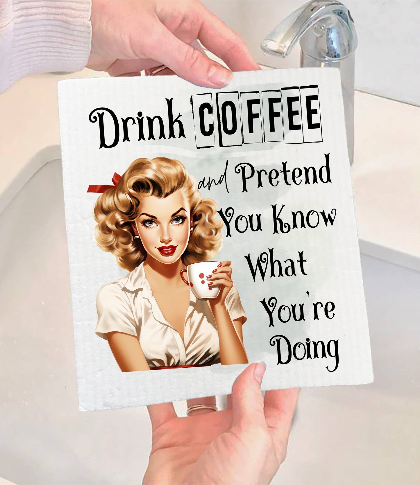 Set of 2 -  Drink Coffee Retro Housewife Funny SWEDISH DISH CLOTH
