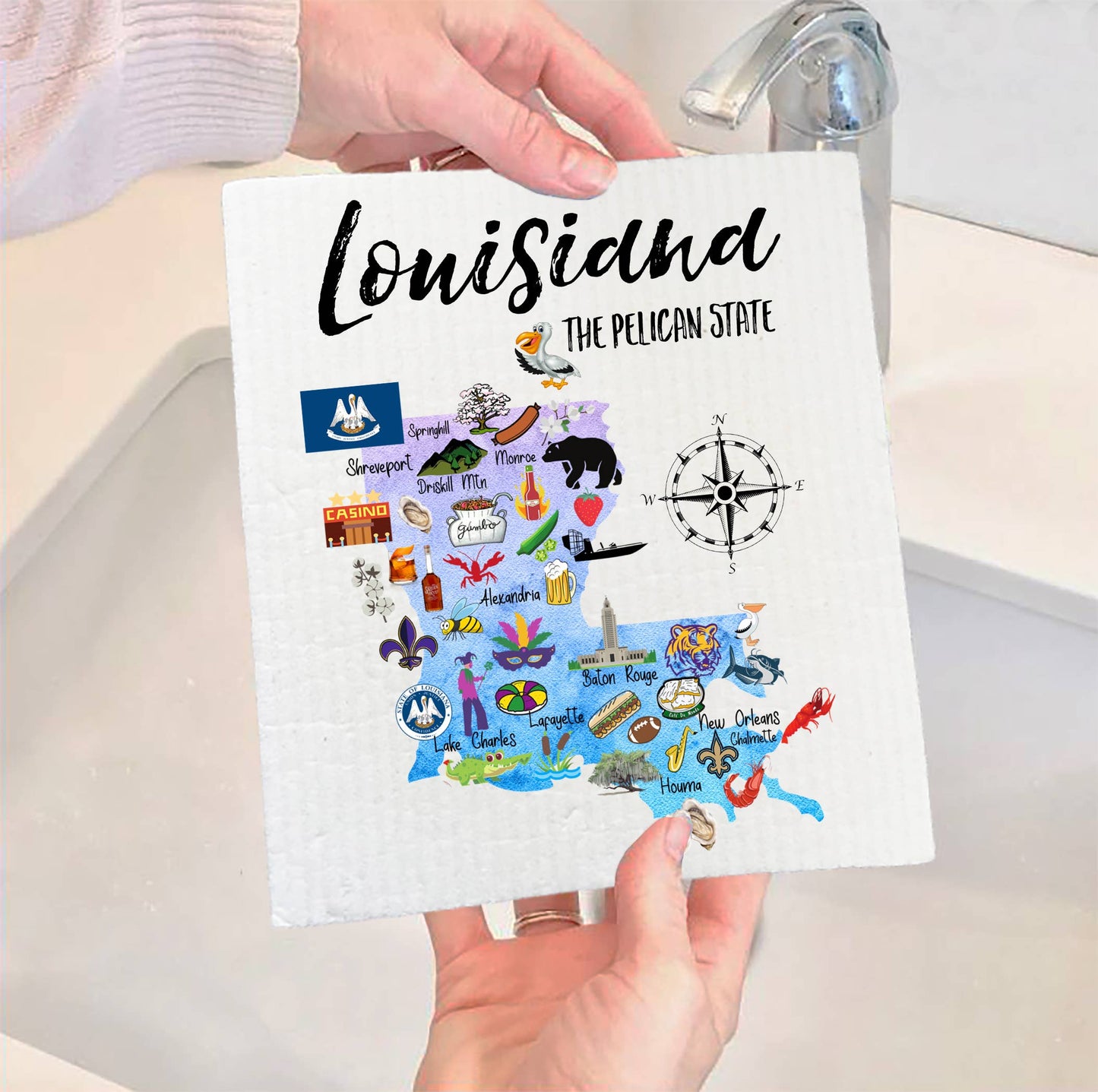 Set of 2 - Louisiana State Map Souvenir SWEDISH DISH CLOTH