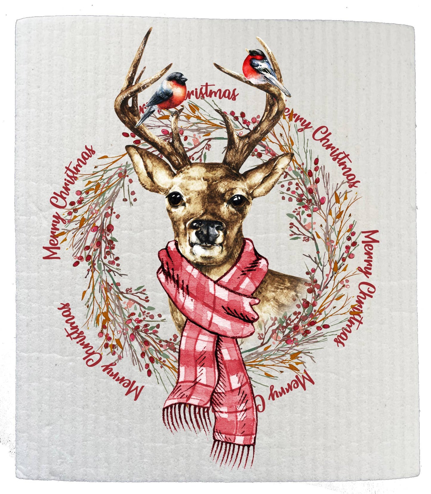 Set of 2 -  Christmas Reindeer Holiday SWEDISH DISH CLOTH