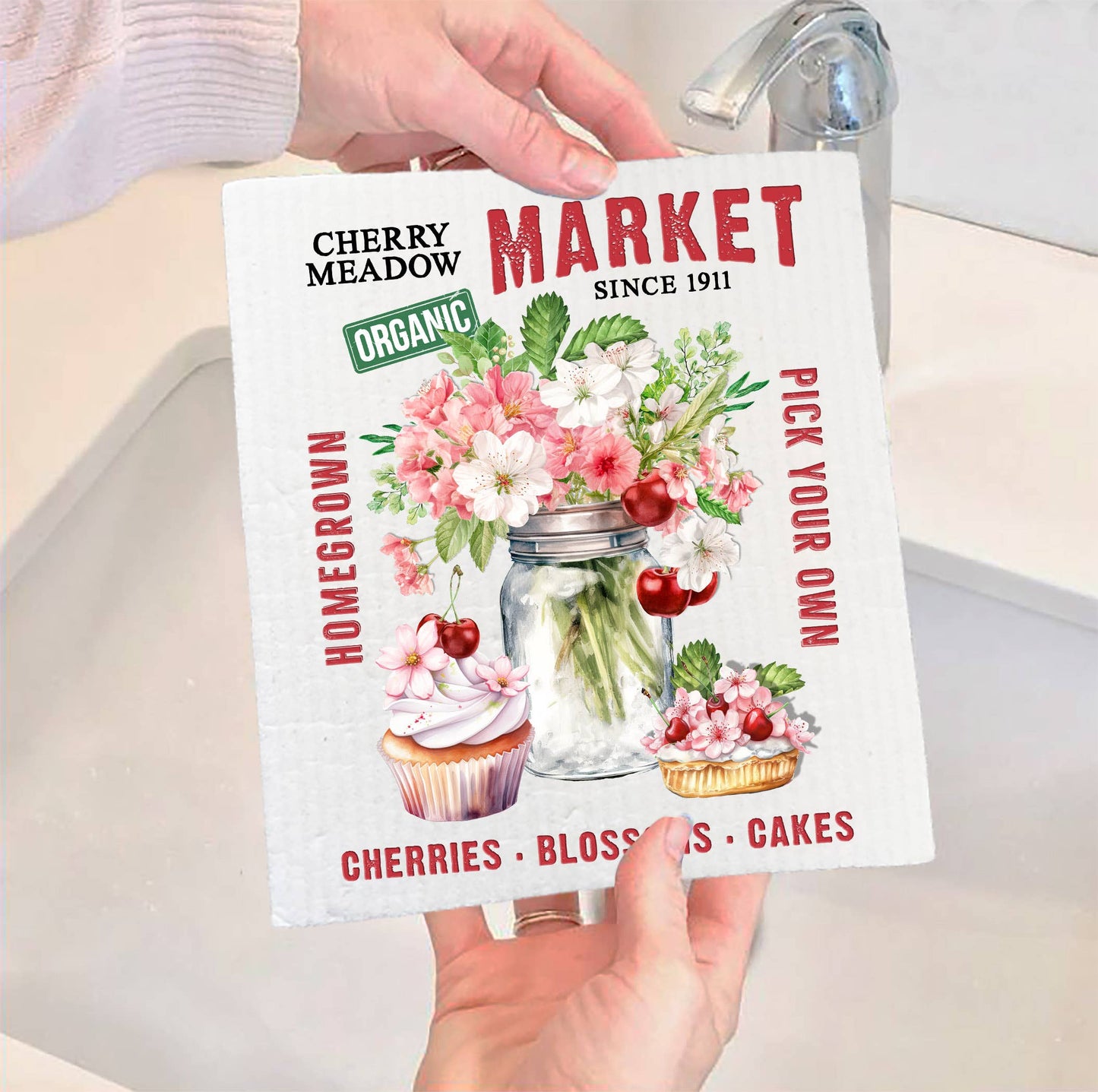 Set of 2 - Cherry Meadow Market Country SWEDISH DISH CLOTH