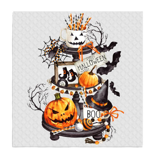 Set of 2 -  Happy Halloween 3 Tiered Tray SWEDISH DISH CLOTHS