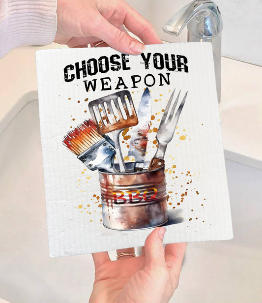 Set of 2 -  Choose your Weapon BBQ Cooking SWEDISH DISH CLOTH