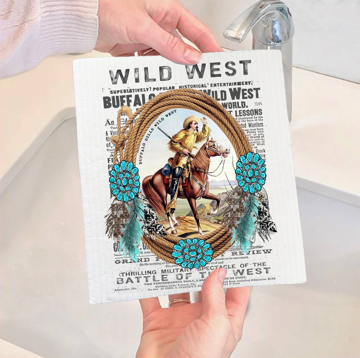 Set of 2 - Wild West Buffalo Bill Western SWEDISH DISH CLOTH
