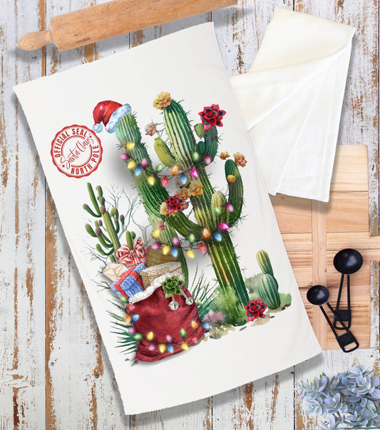 Christmas Santa Saguaro Cactus Western Terry Cloth Towel