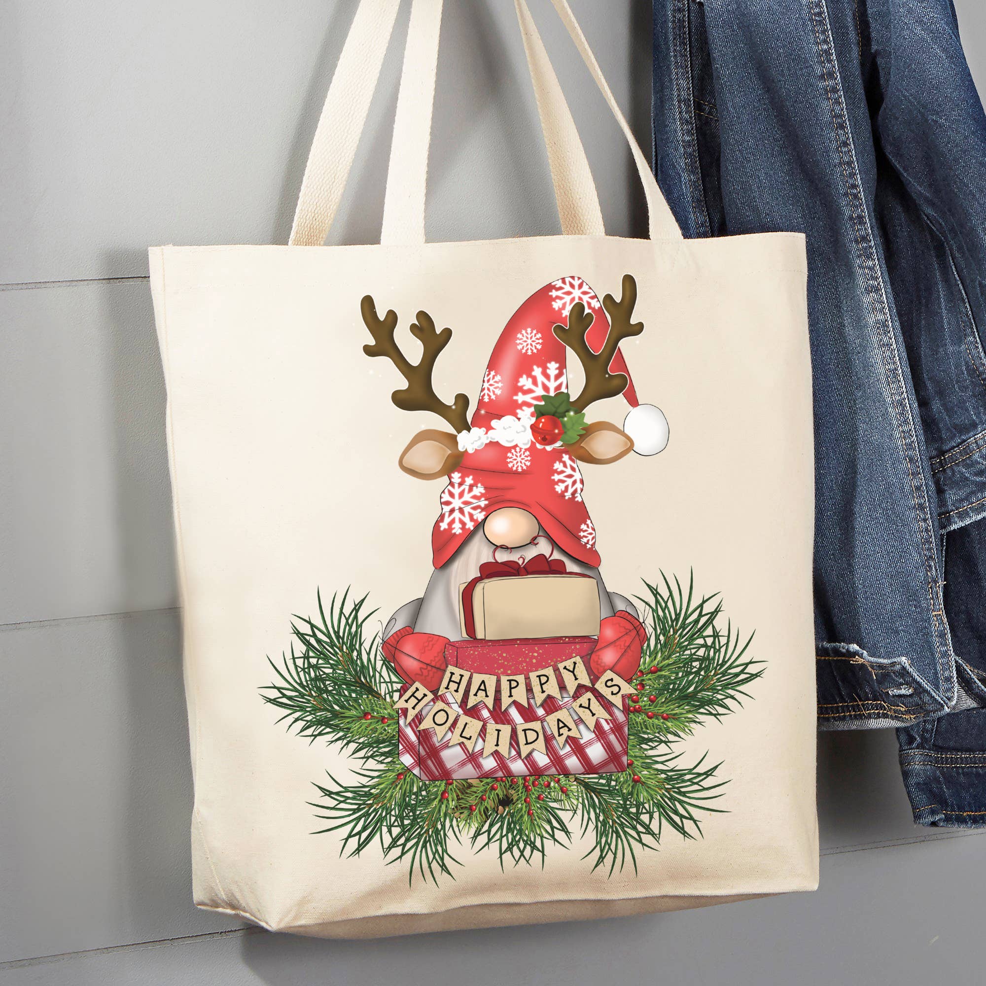 Christmas Gnome Reindeer 12 oz Canvas Tote Bag - Main Image