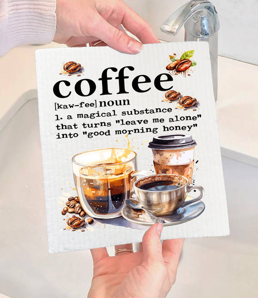 Set of 2 -  Coffee Magical Substance Funny SWEDISH DISH CLOTH
