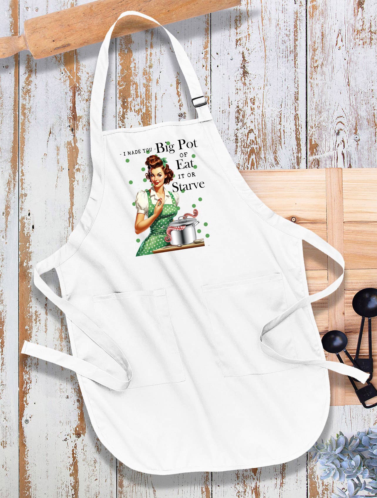 Made Big Pot of Eat or Starve Funny Kitchen Cotton Apron