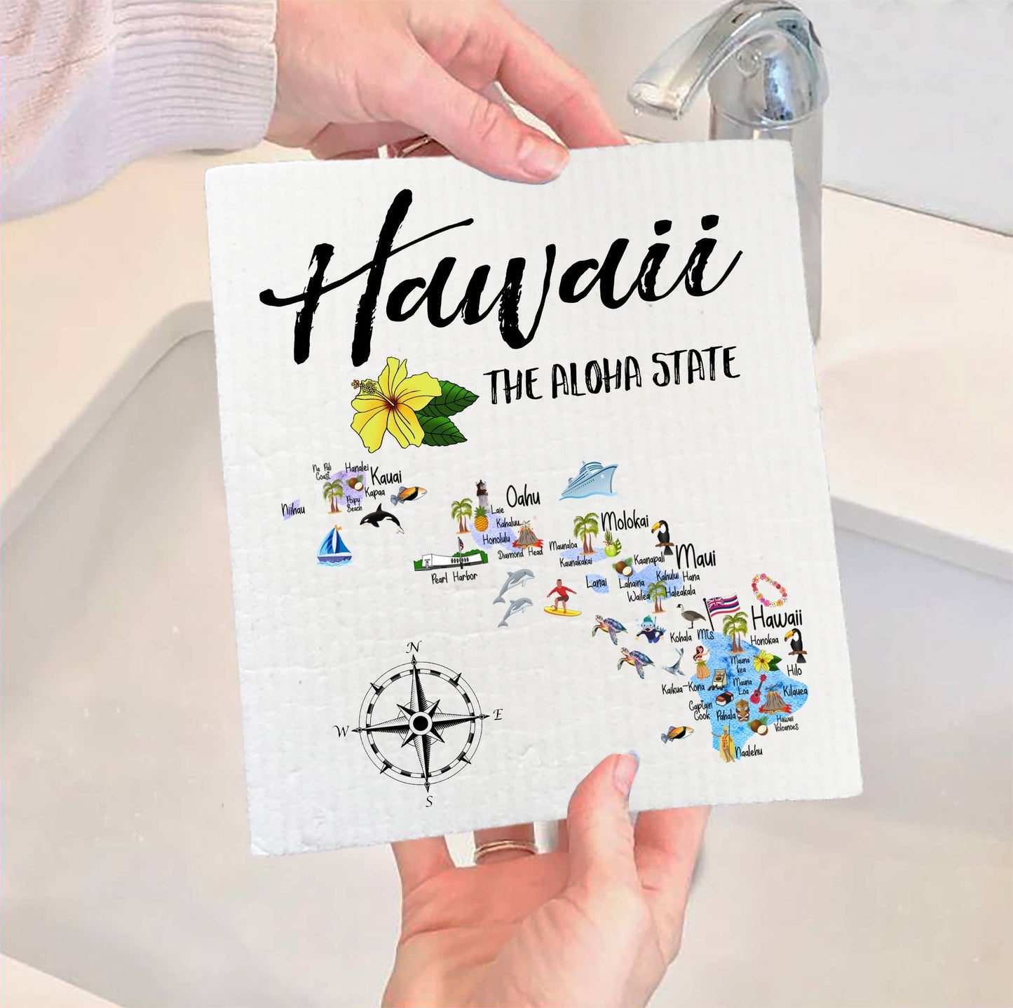 Set of 2 -  Hawaii State Map Souvenir  SWEDISH DISH CLOTH