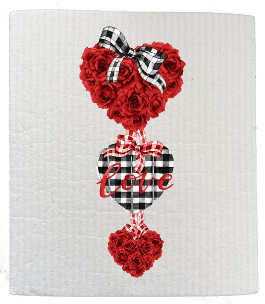 Set of 2 -  Valentine Heart Red Roses SWEDISH DISH CLOTHS