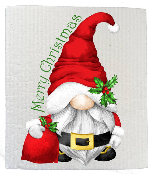 Set of 2 -  Christmas Gnome Santa Claus SWEDISH DISH CLOTH