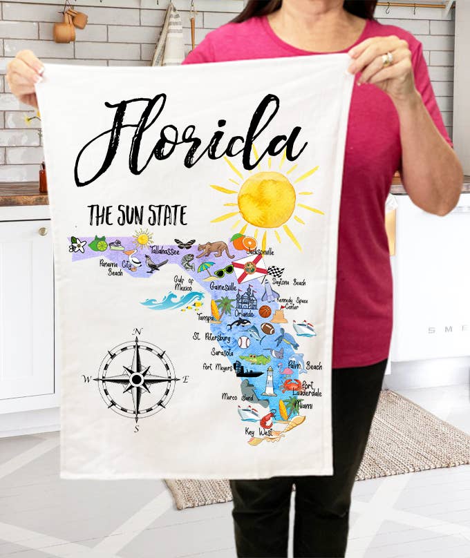 Florida State Map Souvenir Kitchen Terry Cloth Towels