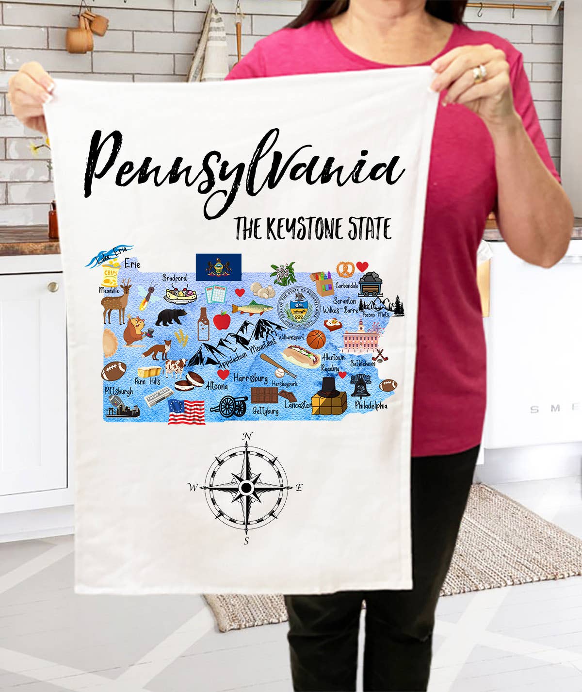 Pennsylvania State Map Souvenir Kitchen Terry Cloth Towels