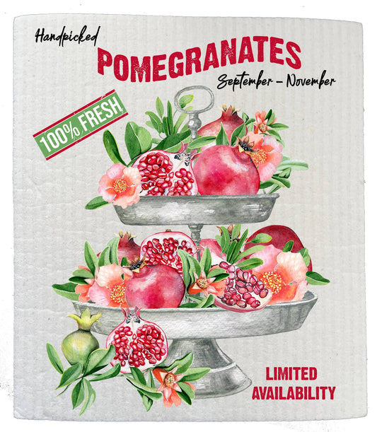 Set of 2 -  Farm Fresh Pomegrantes 2 Tier Tray Kitchen SWEDISH DISH CLOTHS