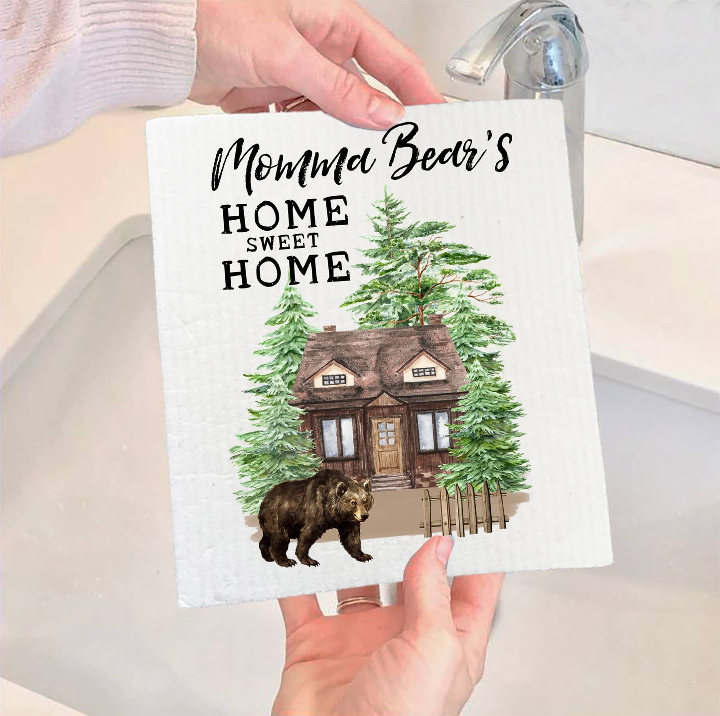 Set of 2 - Momma Bear Home Sweet Home Cabin Swedish Dish Cloth
