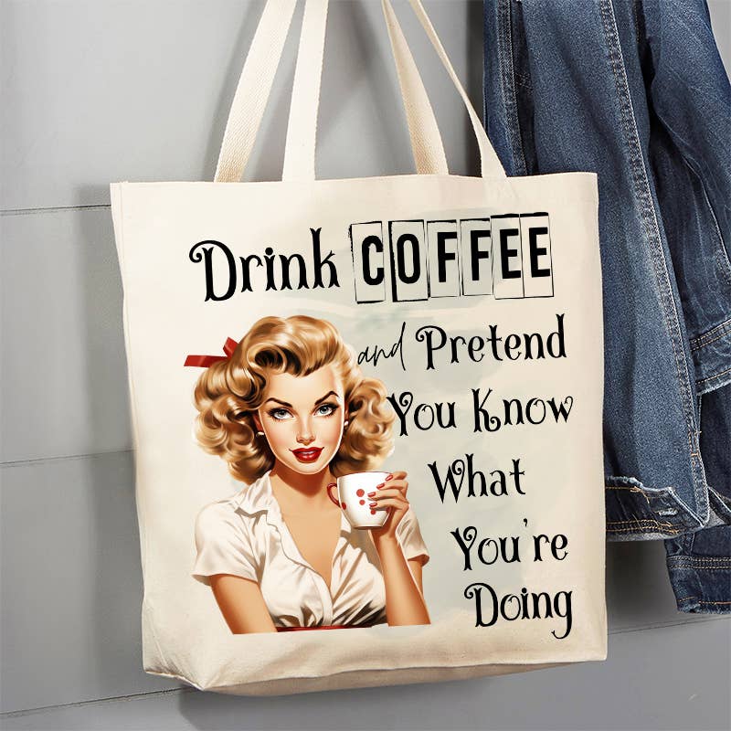 Drink Coffee Retro Housewife Funny 12 oz Canvas Tote Bag