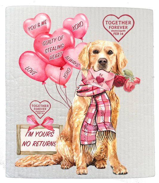 Set of 2 -  Valentine Dog Love Forever SWEDISH DISH CLOTHS