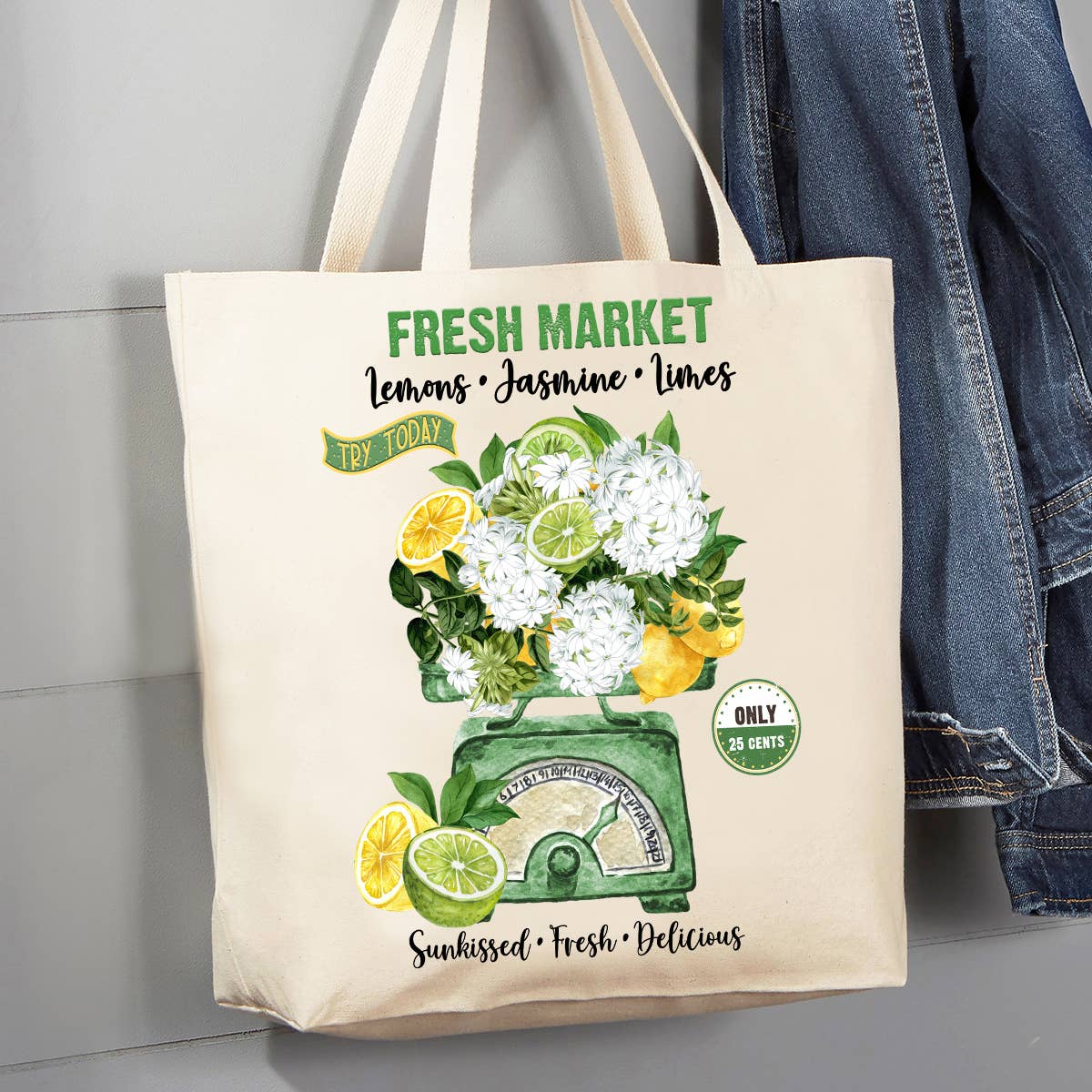 Fresh market Lemons Jasmine Limes 12 oz Canvas Tote Bag